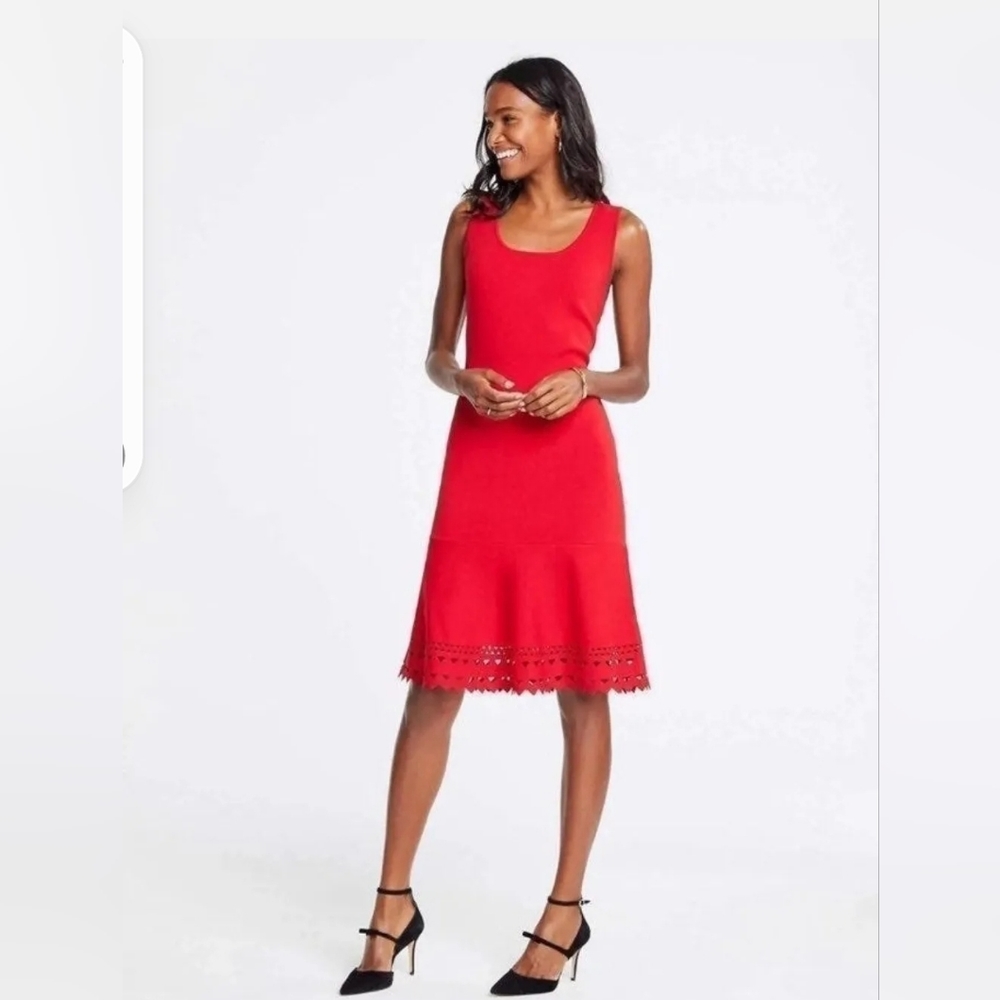 Ann Taylor Loft red peplum laser cutout bodycon dress MP